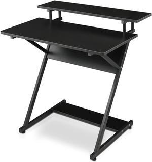 MoNiBloom Computer Desk for Small Standing Portable Laptop Workstation 3 Tier Compact Study Sofa Side Bed Table, Z-Shape Space Saving Desk, Black