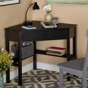 Corner Writing Desk with Pullout Drawer and Shelf, Multiple Finishes, Wooden Corner Desk Constructed of Wood and MDF, 1 Drawer for Storage, Comfortably Fitting in Any Home, Studio