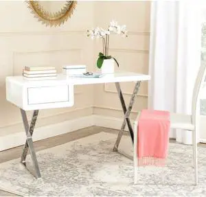 Safavieh Home Collection Hanover Desk, White/Chrome
