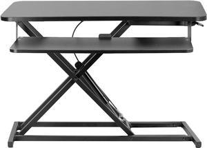 Height Adjustable 32 inch Stand Up Desk Converter, Quick Sit to Stand Tabletop Dual Monitor Riser Workstation, Black, DESK-V000S