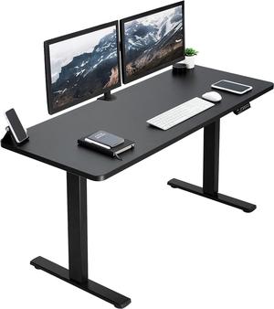 Electric Height Adjustable 60 x 24 inch Memory Stand Up Desk, Black Solid One-Piece Table Top, Black Frame, Standing Workstation with Preset Controller, 1B Series, DESK-KIT-1B6B