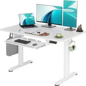 Claiks Standing Desk with Keyboard Tray, Electric Standing Desk Adjustable Height, 48x24 Inches Sit Stand up Desk with Splice Board, Raising Desk for Home Office, White