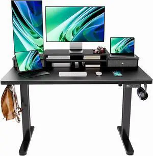 Marsail Standing Desk with Drawers, 48 Inch Standing Desk Adjustable Height, Stand up Desk, Sit Stand Desk, Electric Standing Desk for Computer Ergonomic Workstation Office with Storage Shelf