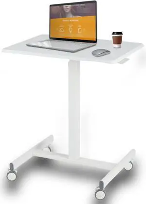 NEWBULIG Mobile Laptop Standing Desk Adjustable Height Desk Stand Up Desk Small Rolling Sit Stand Desk with Wheels for Home Office, White