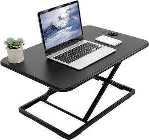 Ultra-Slim Single Top Height Adjustable Standing Desk Riser, Compact Sit Stand Desktop Converter for Monitor or Laptop, Black, DESK-V001J