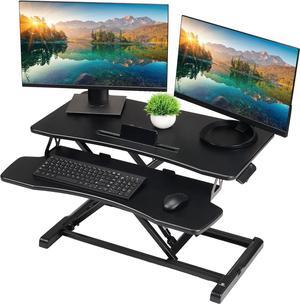 TechOrbits Standing Desk Converter-32-inch Height Adjustable, MDF Wood, Sit Riser-Black, 32"