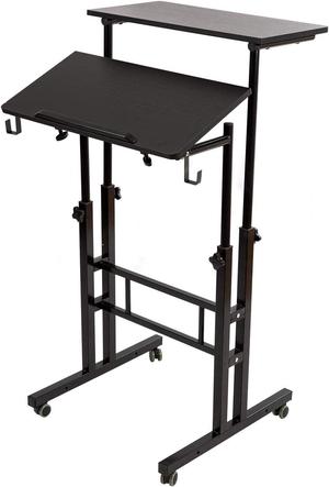 SIDUCAL Mobile Standing Desk, Portable Stand Up Desk, Small Adjustable Standing Desk Converter with Wheels Home Office Workstation, Rolling Desk Laptop Cart for Standing or Sitting, Black