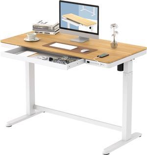 Electric Standing Desk with Drawers Charging USB Port, Height Adjustable 48" Whole-Piece Quick Install Home Office Computer Laptop Table with Storage (Maple Top + White Frame)