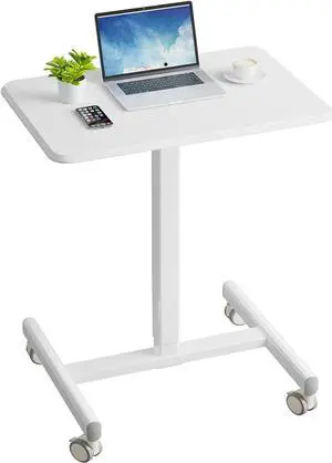 27.2 x 19 Inch Mobile Standing Desk Adjustable Height, Mobile Laptop Desk Support up to 55LBS, Standing Rolling Desk with Gas Spring, Computer Workstation with Wheels for Home and Office
