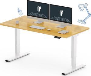 FLEXISPOT Stand Up Desk 3 Stages Dual Motor Electric Standing Desk 55x28 Inch Whole-Piece Board Height Adjustable Desk Electric Sit Stand Desk(White Frame + Maple Desktop, 2 Packages)