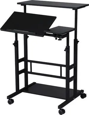 UNICOO Portable Mobile Standing Desk, Versatile Stand Up Desk Converter with Adjustable Height, Ergonomic Home Office Workstation on Wheels for Easy Movement, Rolling Laptop Cart (U101-Black)