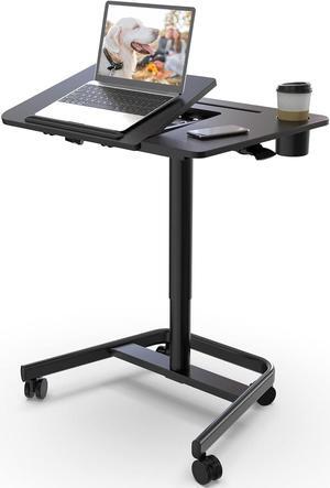 JOY worker Mobile Standing Desk, Height Adjustable Table, 60° Tiltable Rolling Laptop Desk, Portable Sit Stand Desk with Wheels Cup Holder for Bed Couch Hospital, Holds Up to 22lbs, Black
