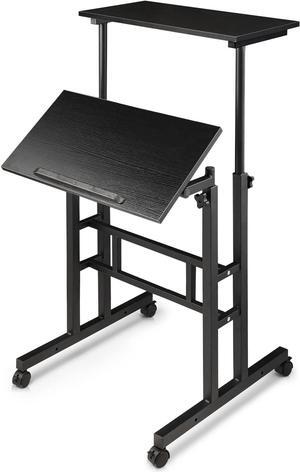 MoNiBloom Mobile Desk Workstation Height Adjustable Rolling Laptop Stand Table with Wheels for Home Office Laptop Cart, Computer Desk, Black