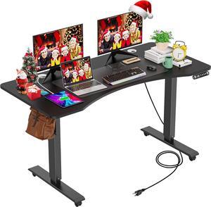 farexon Electric Height Adjustable 55 x 24 inch Standing Desk with Charging Station, Stand up Desk with Oversized Mouse Pad, Ergonomic Curved Workstation, 4 Caster, 4 Preset Heights Easy to Set
