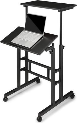 Magshion Mobile Standing Desk Height Adjustable Stand Up Laptop Workstation Black Table with Wheels for Home Office Classroom