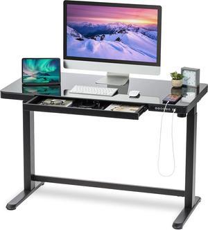 IRIS USA Electric Standing Desk Height Adjustable with USB Port (Glass Top)