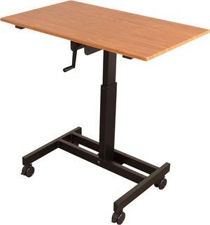 S STAND UP DESK STORE Crank Adjustable Height Single Column Rolling Mobile Standing Desk (Black Frame/Teak Top, 40 inch Wide)