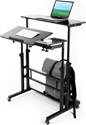 Zytty Portable Standing Desk, Small Standing Desk with Wheels Standing Laptop Desk Mobile Standing Desk for Home Office Adjustable Standing Desk, Stand Up Computer Desk Rolling Laptop Cart, Black