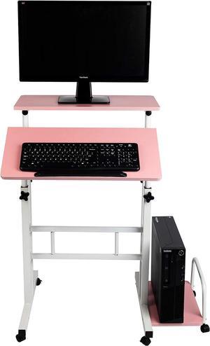 Mind Reader Woodland Collection, Mobile Sit/Stand Desk, Height Adjustable Lockable Casters, Portable, 15" L x 22" W x 39" H, Pink