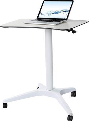 CARTMAY Mobile Standing Desk,Pneumatic Height Adjustable Laptop Desk, Mobile Laptop Desk with Wheels, Height Adjustable from 28'' to 33'',White