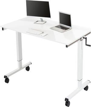 Stand Up Desk Store Crank Adjustable Height Rolling Standing Desk (White Frame/Gloss White Top, 48" Wide)