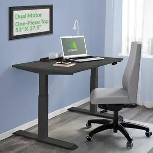 AdvanceUp 53" Dual Motor Electric Standing Desk with Whole One-Piece Desk Top, Adjustable Stand Up USB Office Workstation, Black, 53"X27.5" Top, 47" Adjustable Height, Support 220 Lbs
