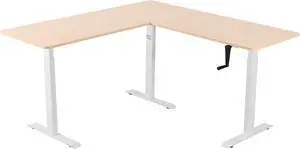 UNICOO  L Shaped Crank Height Adjustable Standing Desk, Sit to Stand up Corner Desk, L-Shaped Standing Workstation (White Frame/Light Oak Top - L Shape Crank)