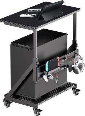 JWX Computer Tower Floor Stand,5-Step Height Adjustment pc Tower Stand, 2-Tier Case CPU Holder Gift Cart with Rolling Wheels, Upgrade Pegboard Storage Kit *7 & Mouse Pad, Black