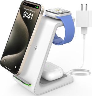 3 in 1 Wireless Charging Station for Apple, Wireless Charger Stand for iPhone 15/14/13/12/11/SE/X/8 Pro Max Plus Mini, Charging Dock for Apple Watch Ultra/8/SE/7/6/5/4/3, AirPods Pro 2/3/2