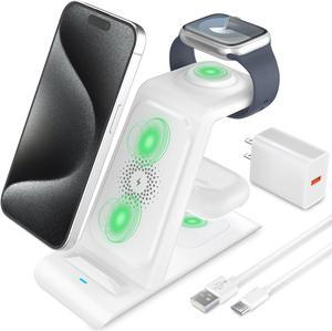 HATALKIN 3 in 1 Wireless Charging Station for Apple Wireless Charger for iPhone 16 15 14 13 12 Series Charging Station for Multiple Devices for Apple Watch Ultra 10 9 8 7 for AirPods 2/3/4/Pro/Pro 2