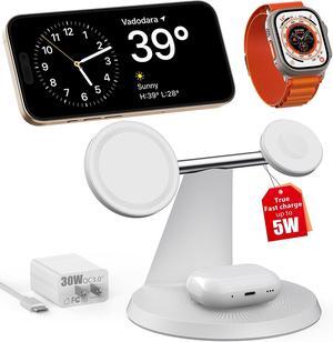 3 in 1 Charging Station for Apple Devices,Mag-Safe Charger Stand Fast Charging,Wireless Charger for iPhone 15/14/13/12 Series,Apple Watch Series 1-9/Ultra,AirPods Pro(30W USB Charger Included)