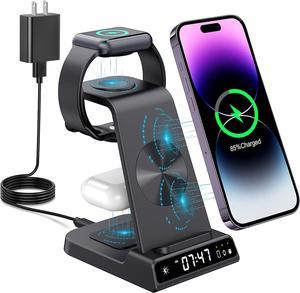 Wireless Charging Station YiJYi 3 in 1 Watch Charger Stand with Digital Clock Suitable for iWatch SE654321AirPods Pro for iPhone 1514131211 Pro MaxXSXRX8Samsung S23S22S21