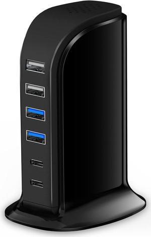 USB C Charger Block Chargers for Multiple Devices Dual Type C 45W Total 6 Ports USB Charging Station for iPhone Ipad Iwatch Desk Accessories & Workspace Organizers
