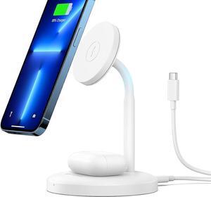 Syncwire Wireless Charging Stand - 2 in 1 Free Rotation Magnetic Charger Station for MagSafe Compatible with iPhone 16, 15, 14, 13, 12 Pro Max, Pro, Mini, Plus, AirPods