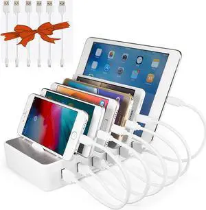 Fast Charging Station for Multiple Devices,50W 6 USB Ports Family Charger Compatible with Apple iPhone iPad and Android Phone and Tablet