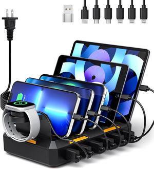 Charging Station for Multiple Devices, Honcila 6 in 1 Multi Charger Station Charging Dock for Cellphone Tablet iPhone iPad and More - 50W Charging Station Organizer with 6 Mixed Charging Cables