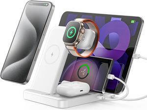 5-in-1 Charging Station, for iPhones 15 Pro/15 Pro Max/15, iPad Pro/Air/Mini, Apple Watch 9/Ultra 2, iPad Charging Station, Wireless Charging Dock for Apple Multiple Devices (G805, White)
