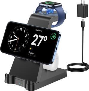 3 in 1 Charging Station for Apple Products - Wireless Charging Station for Multiple Devices - Phone and Watch Charger Stand for iPhone 15/14/13/12/11 Series, iWatch Series 1-9/Ultra, AirPods