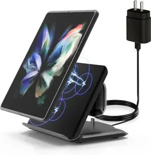 for  Galaxy Z-Fold Wireless Charger: 2 in 1 Fast Wireless Charging Station for Galaxy Z Fold 7/6/5/4 3-Coils Charging Stand for Galaxy Buds 3/3 Pro/2/2 Pro/Live Black(PD Adapter Included)
