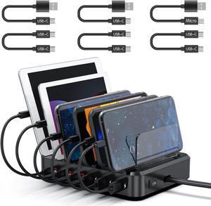 COSOOS Fast PD USB-C Charging Station, 81W 6-Port USB Charging Station for iPhone 15 Pro Max, 15, Android Devices with 3 PD 20W USB-C Charger & 6 Short Cables, Multi Type C Charger Station