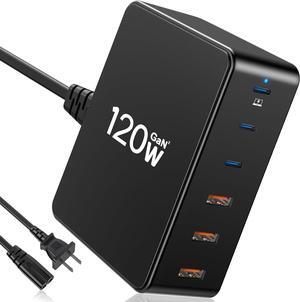 USB C Charger, Zestiq GaN 120W 6 Port USB Charging Station, USB Charger Block with 3 USB-C and 3 USB-A, USB C Laptop Charger 65W, USB Fast Charger for iPhone, iPad, Samsung Galaxy, Tablet