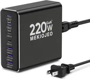 Aluminum Alloy USB C Charger GaN Charger Fast USB C Charging Station 7 Ports 65W Laptop Charger for MacBook Pro/Air/iPad Pro/iPhone (Black)