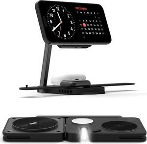 Aulumu M01 Wireless Charging Station [Compatible with Magsafe] 3-in-1 Collapsible Magnetic Wireless Charger [Without USB Charger] - Black