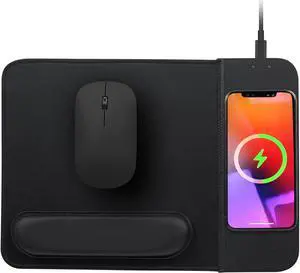 15W Wireless Charging Mouse Pad with Wrist Support Fast Qi Wireless Charger Mouse Mat for iPhone 16/15/14/13/12/12 Pro/11/11Pro/XR/Xs/X  Galaxy S10/S9/S8 Plus Note 9/8 Multiple Devices