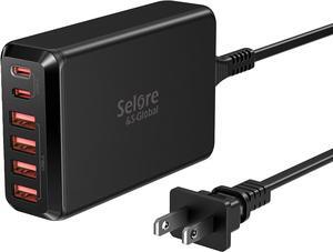USB C Charging Station, SELORE 65W 6 Port Multiple USB Charging hub Fast USB C Charger Block, Compact Desktop Dual USB-C Wall Charger Adapter for iPhone 14 Pro Max/13, iPad Pro, Home, Office
