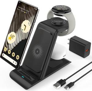 HATALKIN Upgraded Pixel Watch 2 Charger,3 in 1 Pixel Charging Station for Google Pixel 8/7/6 (pro)/7a/5/4,Pixel Buds Pro,Wireless Charger Stand for Multiple Devices with Adapter(Not for Pixel watch 1)