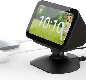 Adjustable Stand for Echo Show 5 (3rd) with USB-C and USB Charging Port, Tilt + Swivel Charging Station with Strong Magnetic for Charge Your Cellphones and Earbuds (Black)