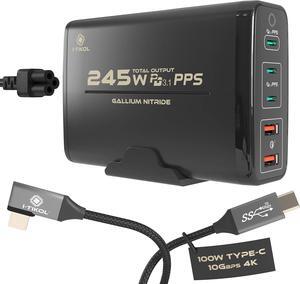 245W USB C Charger A2215 - USB C Charger Block - Desktop 5-Port GaN Charger 3 USB-C 2 USB-A - Powered USB Hub - Multiple Devices Support PD3.1/PPS/QC4+/QC3.0 for Phones Laptops