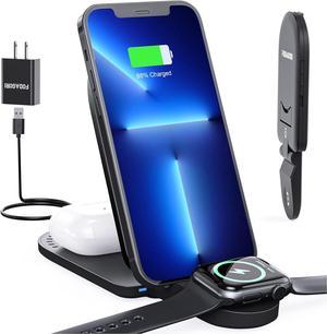 Wireless Charger 3 in 1, Foldable Wireless Charging Station for iPhone 14 13 12 11 Pro Max Mini XS Max XR 8 Plus, Fast Wireless Charger Stand Dock Compatible with Apple Watch, Airpods 3/Pro/2