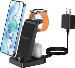 Charging Station for Multiple Devices,Cabepow 3 in 1 Fast Charging Station Dock for iPhone Series 14 Pro Max/13/12/11/X/8 Plus,for Airpods, Wireless Charger for Apple Watch 8/Ultra/7/6/SE/5/4/3